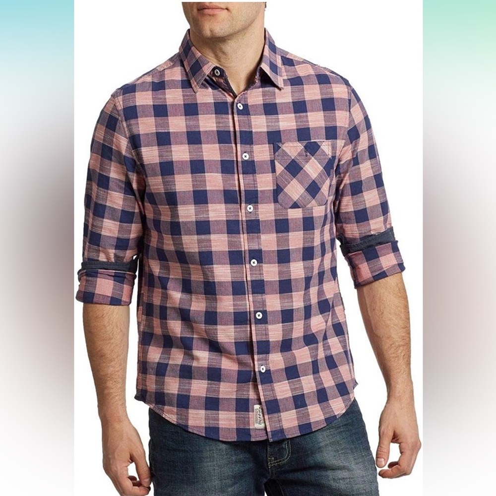 Flag & Anthem Casual Button Down Men’s Plaid long Sleeve Shirt, XLT